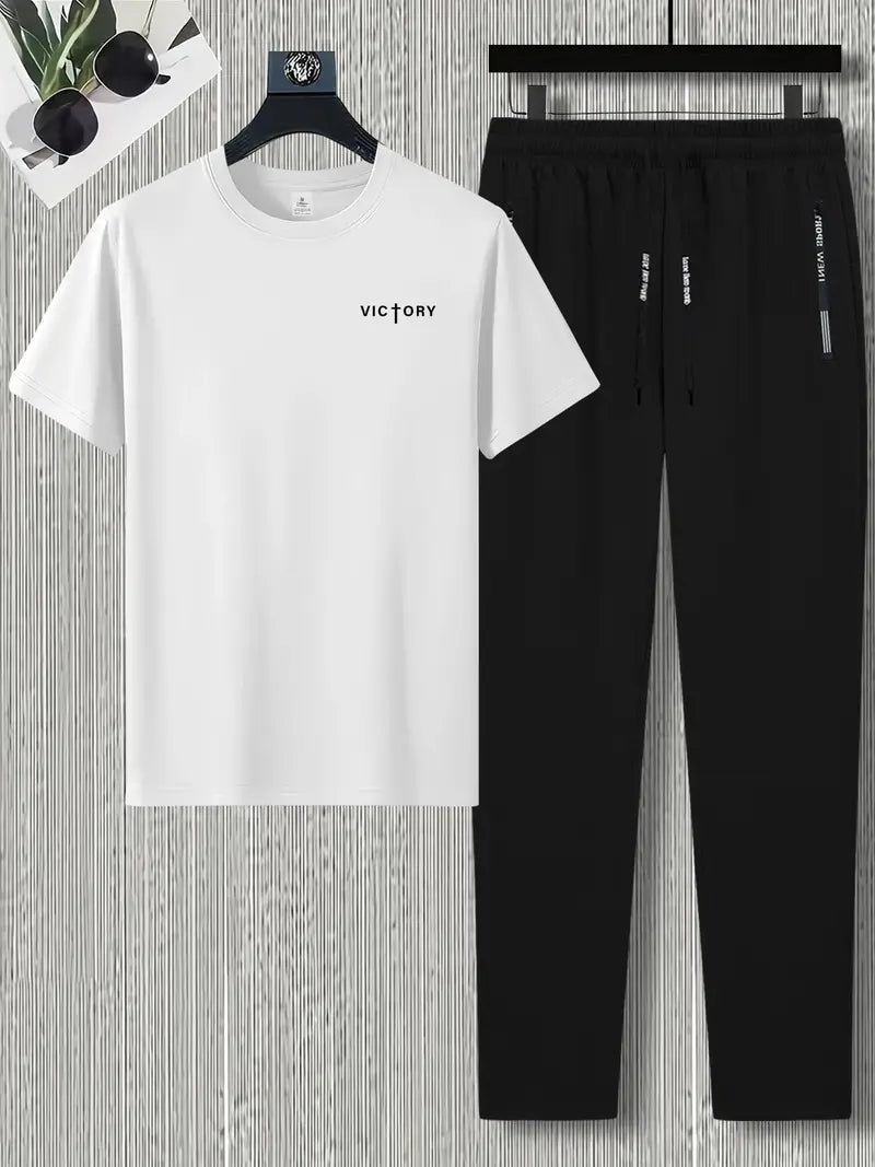 Men's Summer Comfortable Long Pants & T-shirt Fashion Two-Piece