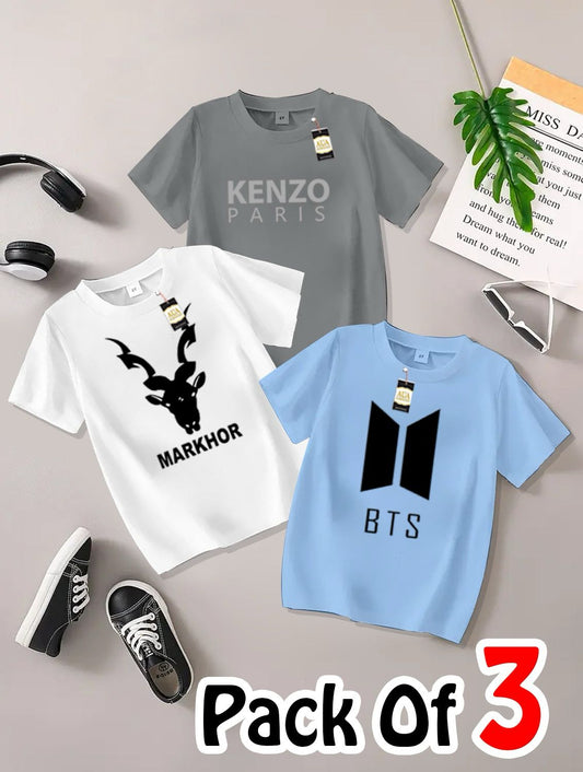 Pack of 3 Printed T-Shirts for Kids 011