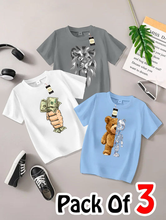 Pack of 3 Printed T-Shirts for Kids 012