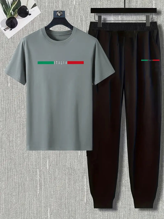 Men's Summer Comfortable Long Pants & T-shirt Fashion Two-Piece