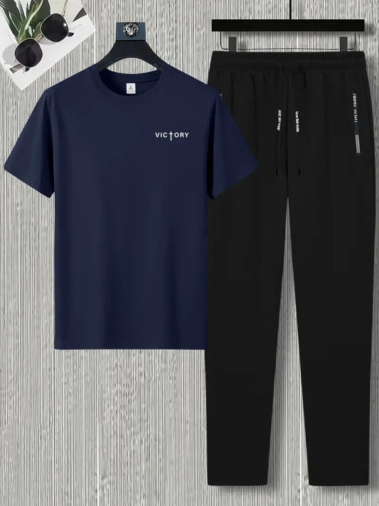 Men's Summer Comfortable Long Pants & T-shirt Fashion Two-Piece