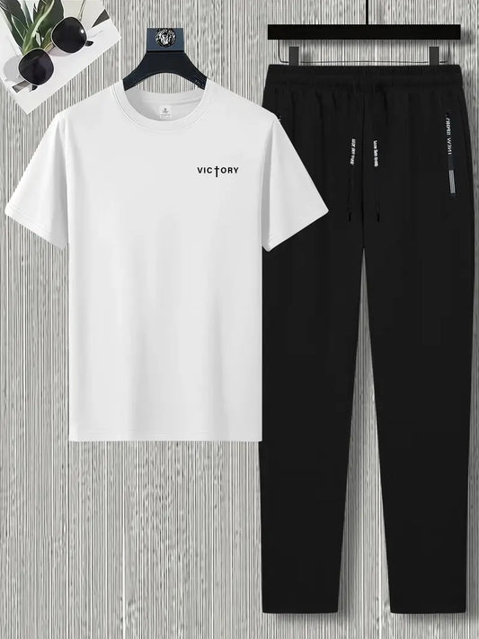 Men's Summer Comfortable Long Pants & T-shirt Fashion Two-Piece