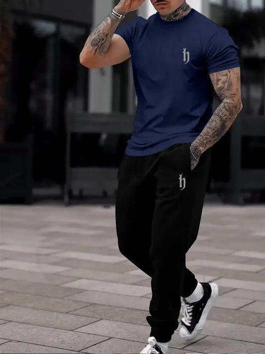 Men's Summer Comfortable Long Pants & T-shirt Fashion Two-Piece