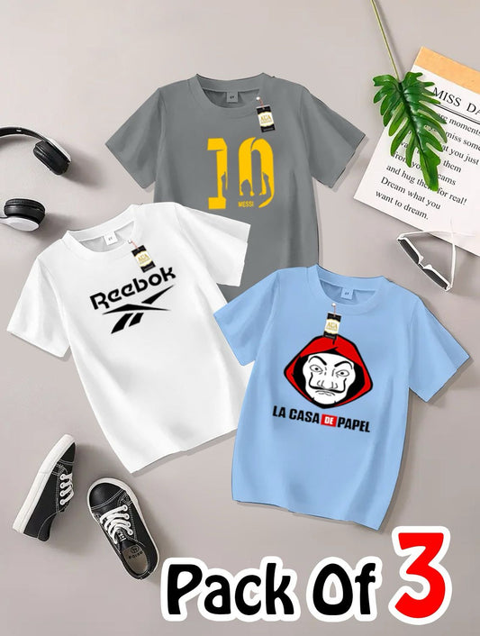 Pack of 3 Printed T-Shirts for Kids 008
