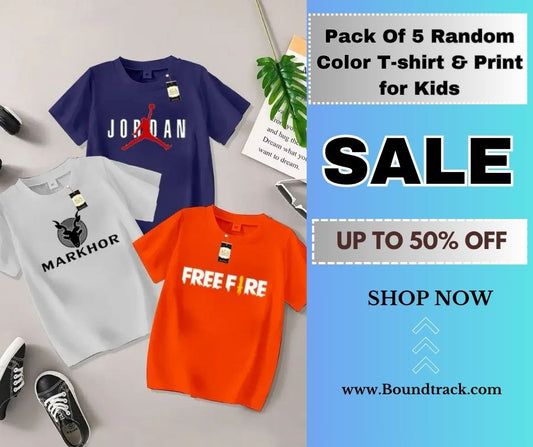 Pack of 5 Random Color T-shirt & Print for Kids